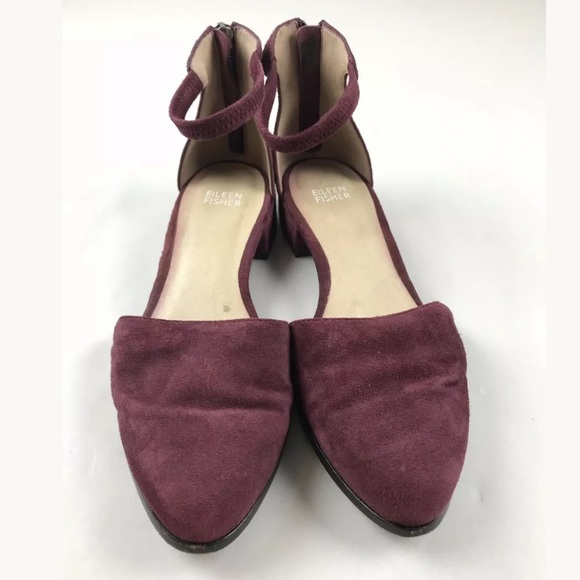 Eileen Fisher Suede Point Toe Heels SZ 7 Strap - Picture 2 of 8